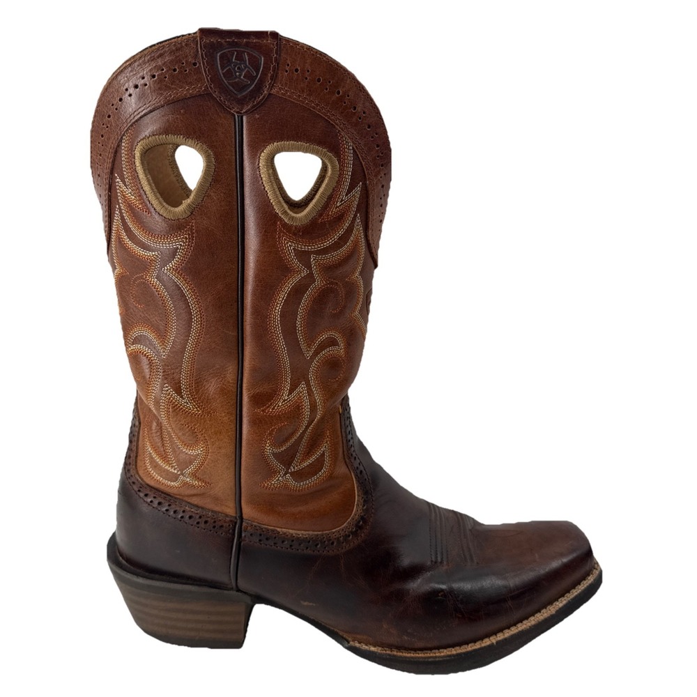 Ariat Rawhide Cowboy Boots Men 10.5D Brown Leather Square Toe Western Riding ATS